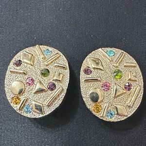 270- Vtge 1959 SARAH COVENTRY Sultana Clip-On Gold Tone Confetti Multi Round